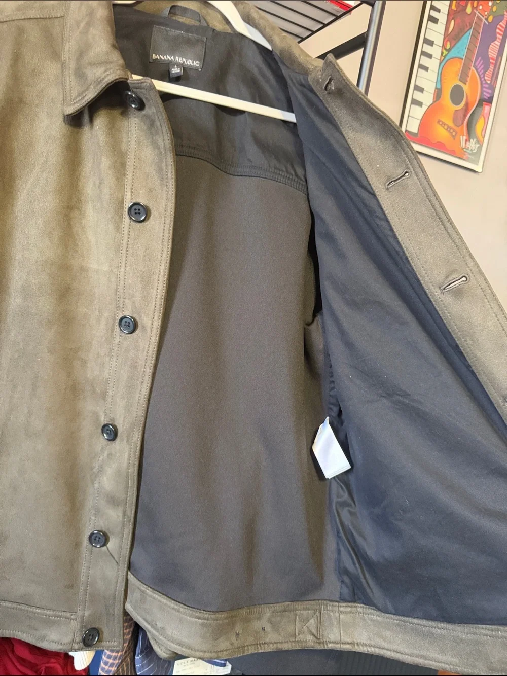 Men's Vegan Suede Button-Up Jacket in Olive Green